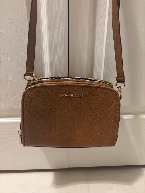 Michael Kors Handbags - Michael Kors Tan Leather Crossbody Camera Bag with Gold Hardware